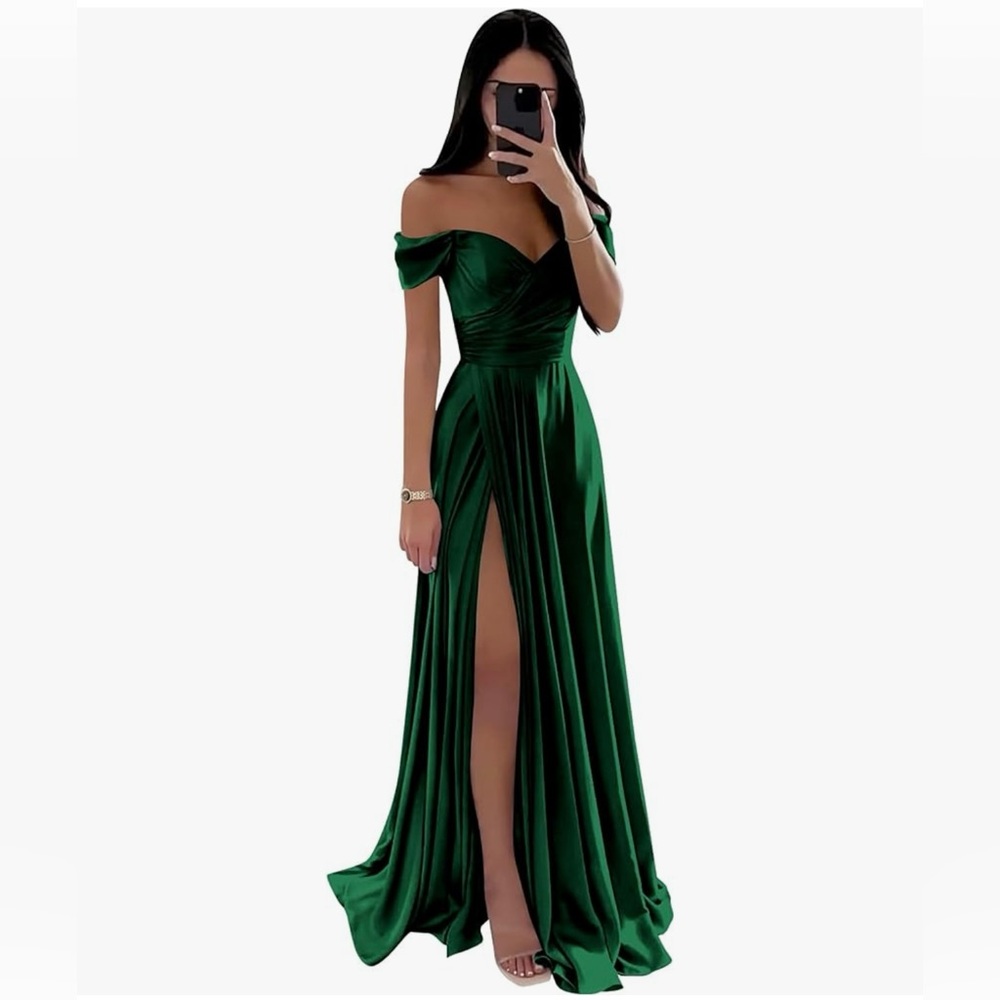 EMERALD GREEN Satin Dress